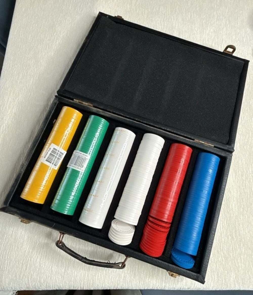 Vintage 300-Piece Poker Chip Set in Black Faux-Leather Attache Case